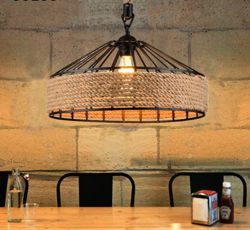 Vintage Rope Pendant Light - Retro LED Chandelier - 30 cm - Modern Pendant Lamp - Living Room Light