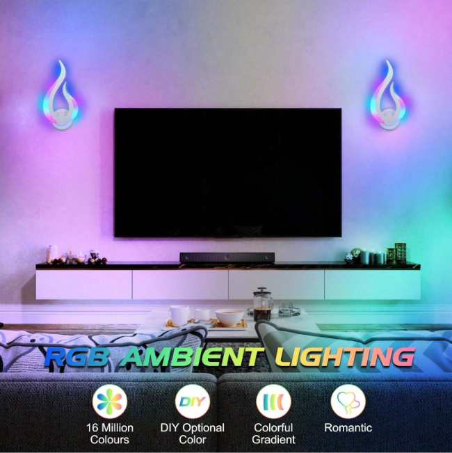 Flames Wall Lamp - RGB - Modern Wall Lamp - With Remote Control - Wall Light - Living Room - LED - 12W