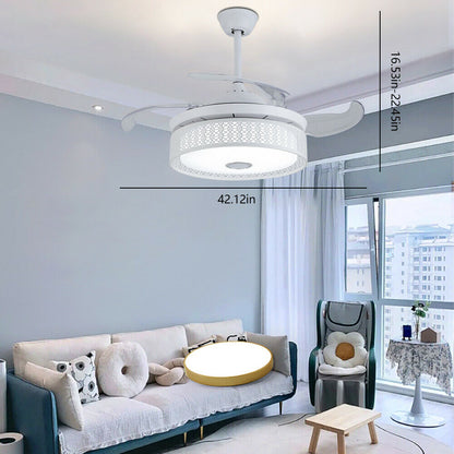 Moderne Smart Lamp Ventilator - Bluetooth - Met Speaker - Dimbaar Met Afstandsbediening - 7 Kleuren - Wit - 106 cm - Plafondventilator - Inklapbare Ventilator Lamp