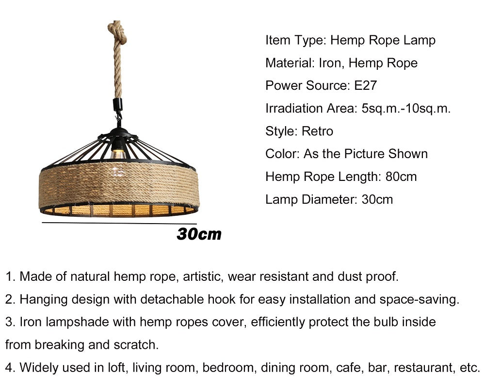Vintage Touw Hanglamp - Retro LED Kroonluchter - 30 cm - Moderne Hanglamp - Woonkamerlamp