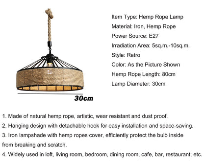 Vintage Touw Hanglamp - Retro LED Kroonluchter - 30 cm - Moderne Hanglamp - Woonkamerlamp
