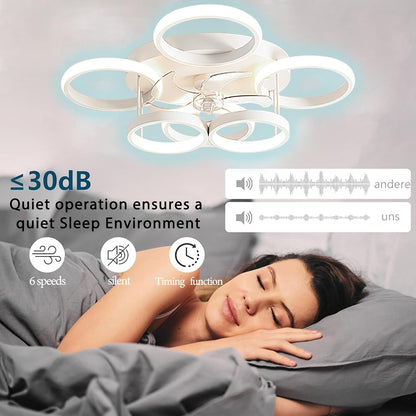 LuxiLamps - 6 Cirkel Plafondventilator - Wit - 6 Snelheden - Dimbaar Met Afstandsbediening en APP - Moderne Smart Lamp Ventilator