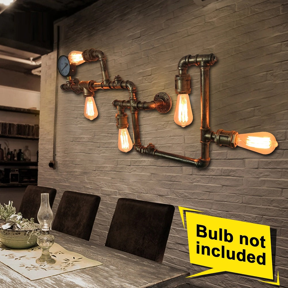 LuxiLamps - Water Pipe Wall Lamp - Industrial Vintage Wall Lighting - 5 Lamps - Sweep Gold - 95 cm - Modern Wall Lamp