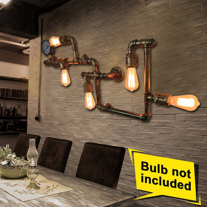 LuxiLamps - Water Pipe Wall Lamp - Industrial Vintage Wall Lighting - 5 Lamps - Sweep Gold - 95 cm - Modern Wall Lamp