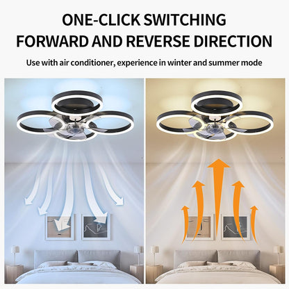 LuxiLamps - 4 Ringen Ventilator - Zwart - 60 cm - Smart Lamp - Kroonluchter - Dimbaar Met Afstandsbediening - 64W