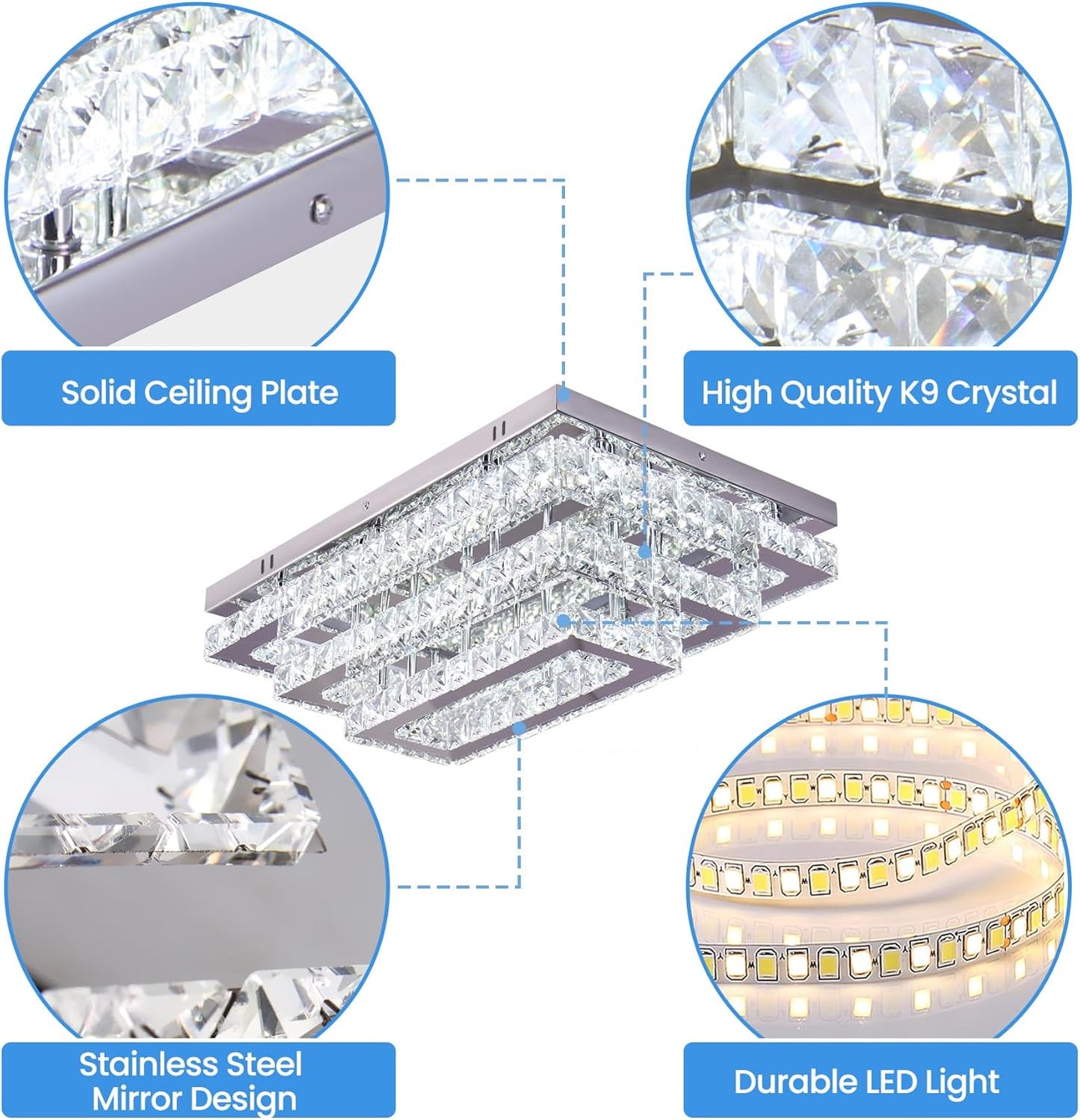 Kristallen Kroonluchter - Crystal LED Plafondlamp - Woonkamerlamp - 50 cm - Met Afstandsbediening - Moderne lamp - 3 Lagen