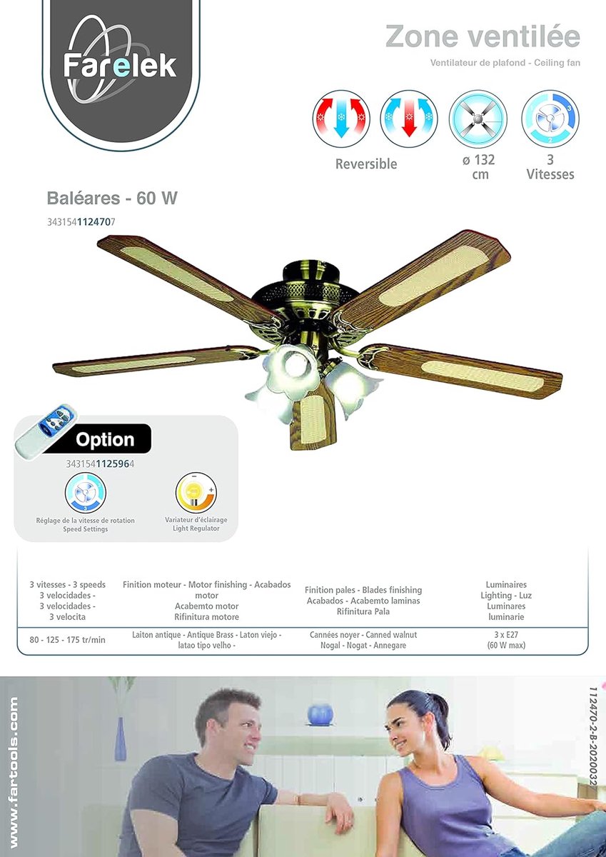 LuxiLamps - 5 Head Flower Ceiling Fan - Dimmable With Remote Control - E27 - 3 Speeds - 132 cm - Smart Fan