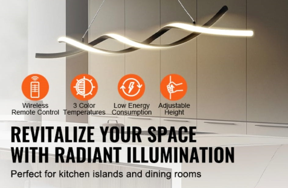 LuxiLamps - Hanglamp - Moderne Kroonluchter Verlichting - 100 cm - Zwart - Dimbaar Met Afstandsbediening - Boven De Eettafel - LED Hanglamp - 24W