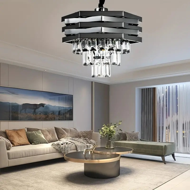 Kristallen Kroonluchter - Crystal Chandelier - Zwart - Hanglamp - Woonkamerlamp - Moderne lamp - Plafonniere