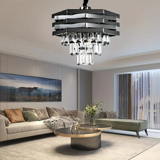 Kristallen Kroonluchter - Crystal Chandelier - Zwart - Hanglamp - Woonkamerlamp - Moderne lamp - Plafonniere