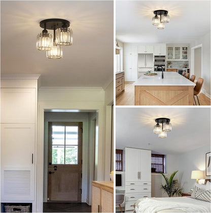 Moderne Kristallen Kroonluchter - 3 Kop Crystal Plafondlamp - K9-Kristal - E27 - Zwart - Verlichting - Plafonnière