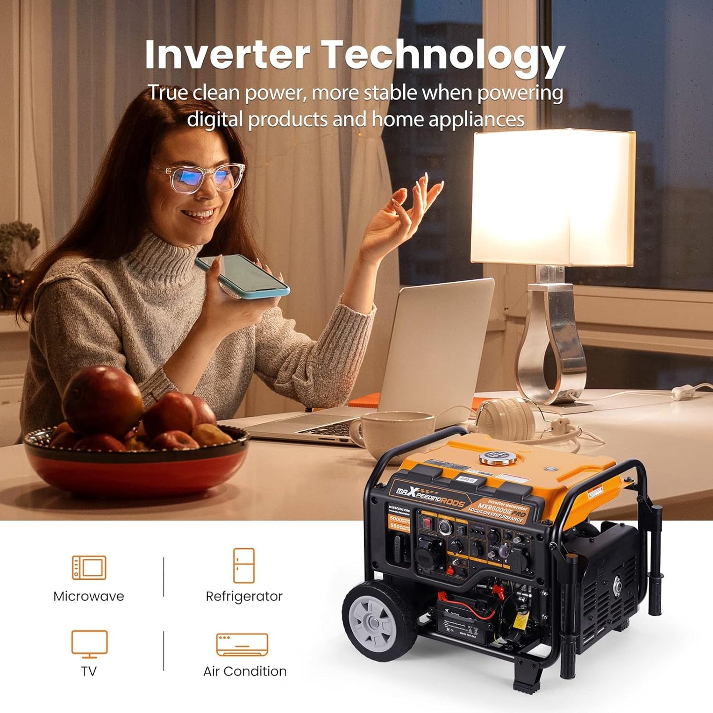Inverter Stroomgenerator 5500 W - Parallel Benzine Generator - 4-Takt - Superstil 73dB - Power 10H voor RV - 14.5L Brandstoftank - ATS-interface - E-starter