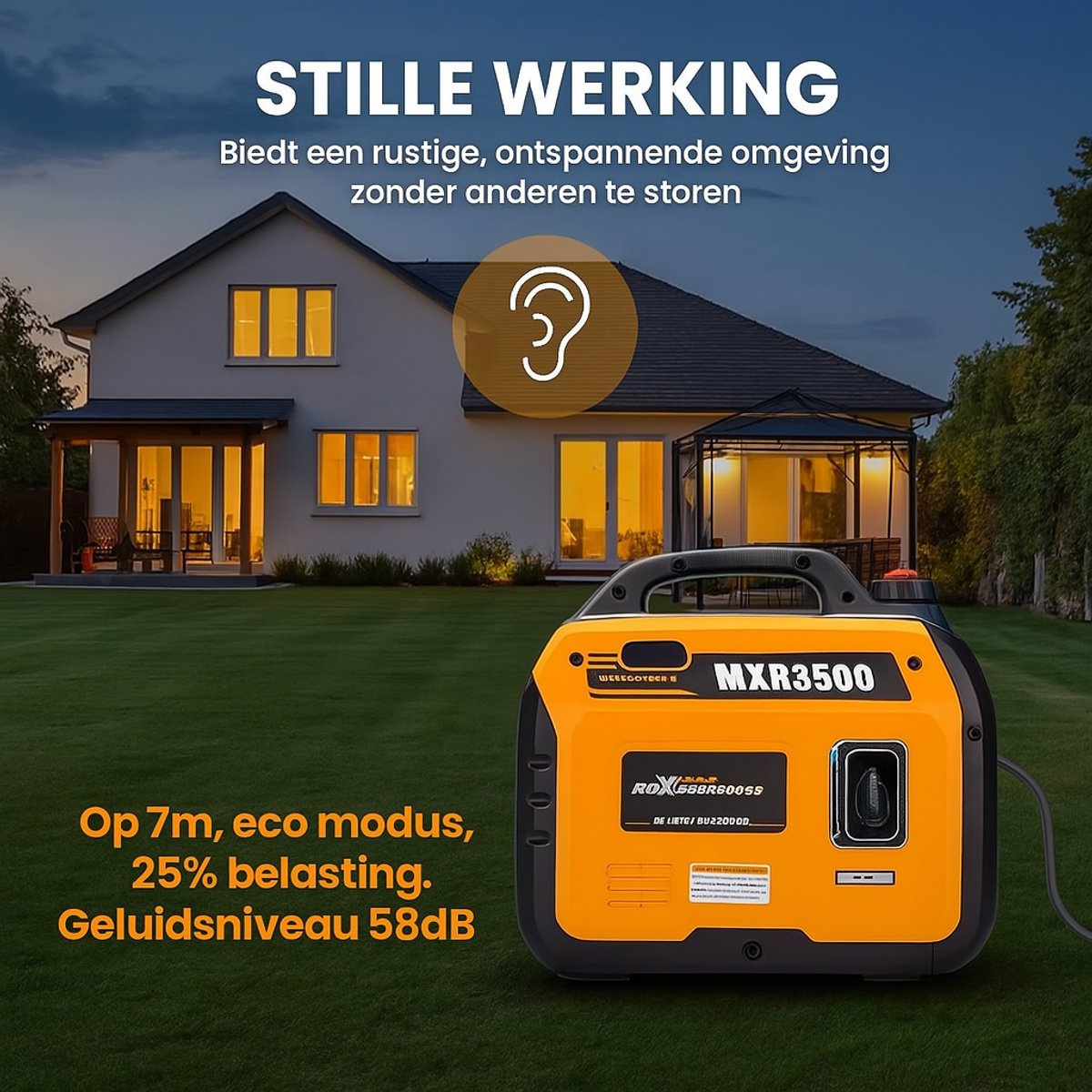 Superstille Inverter Stroomgenerator 3300 W - Benzine, 4-Takt - Met USB en 230V Stopcontacten - Noodstroomaggregaat voor Camping, Reizen en Oorlogsnood