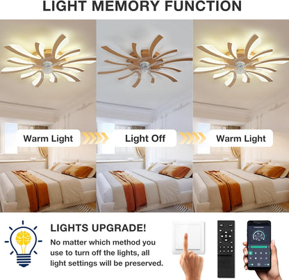 LuxiLamps - 5 Wing Fan Lamp - Dimmable With Remote Control - Gold - Ceiling Fan With LED - Living Room Lamp - Modern Lamp - Ceiling Lamp