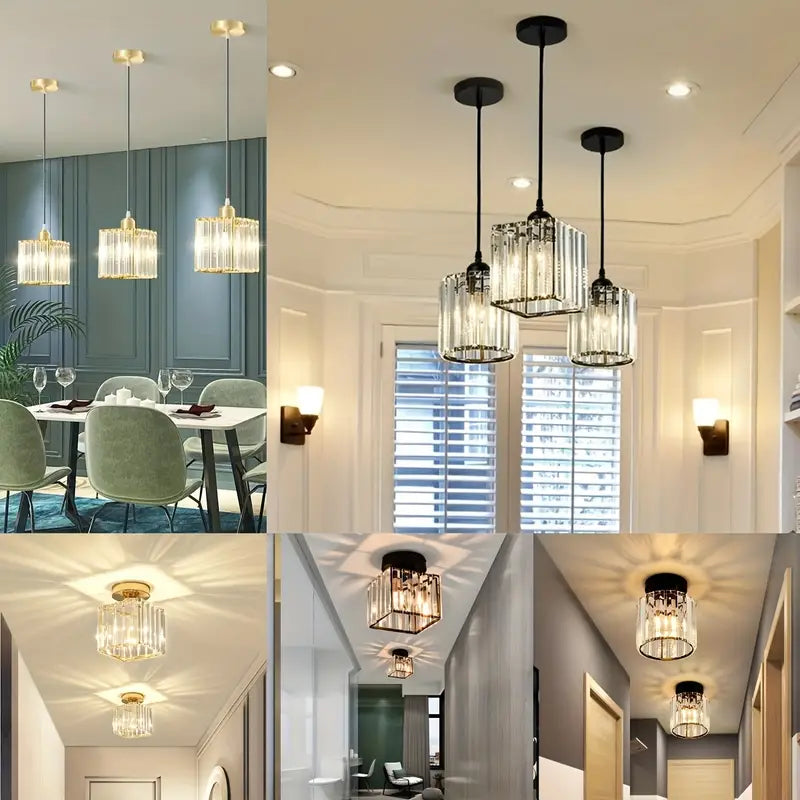 Moderne Kristallen Hanglamp - Goud - LED Vierkant Kristallen Kroonluchter - Gangpad Lamp