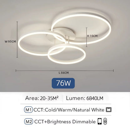 Led Plafondlamp - 3 Ringen - Dimbaar met Afstandsbediening - 76 Watt - Modern Design - Wit - Plafonniere - Modern - Woonkamer - Eettafel - Keuken - Slaapkamer
