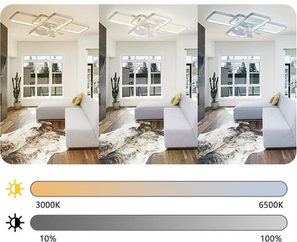 LuxiLamps - Moderne Smart Lamp Ventilator - Dimbaar - LED Plafond Ventilator - Zwart - Moderne Kroonluchter Ventilator - 72 cm - Woonkamerlamp