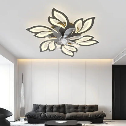 LuxiLamps - 5 Head Flower Fan - Ceiling Fan - Black - Dimmable - 6 Speed ​​Fan - Kitchen Lamp - Living Room Lamp - Modern Fan Lamp