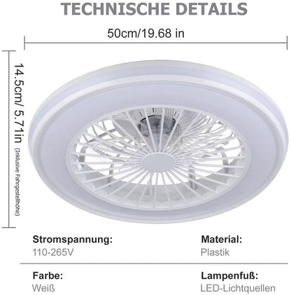 RGB Plafondventilator - Met Luidspreker - Dimbaar Met Afstandsbediening - 12 Kleuren - 60W - RGB Muziek Ventilator - Woonkamerlamp - Kroonluchter Ventilator