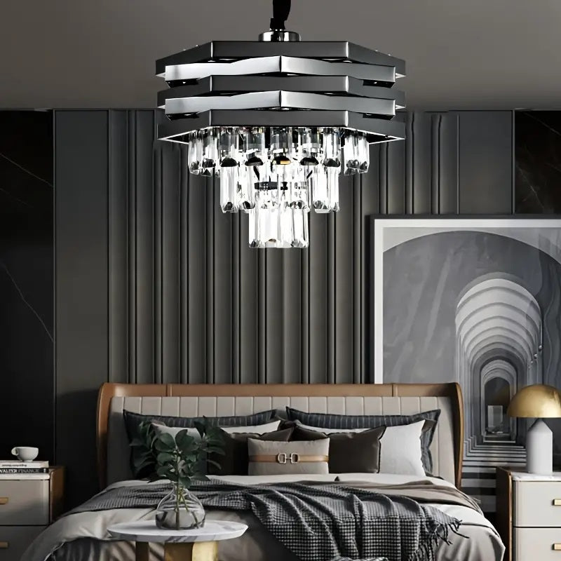 Kristallen Kroonluchter - Crystal Chandelier - Zwart - Hanglamp - Woonkamerlamp - Moderne lamp - Plafonniere