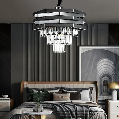 Kristallen Kroonluchter - Crystal Chandelier - Zwart - Hanglamp - Woonkamerlamp - Moderne lamp - Plafonniere