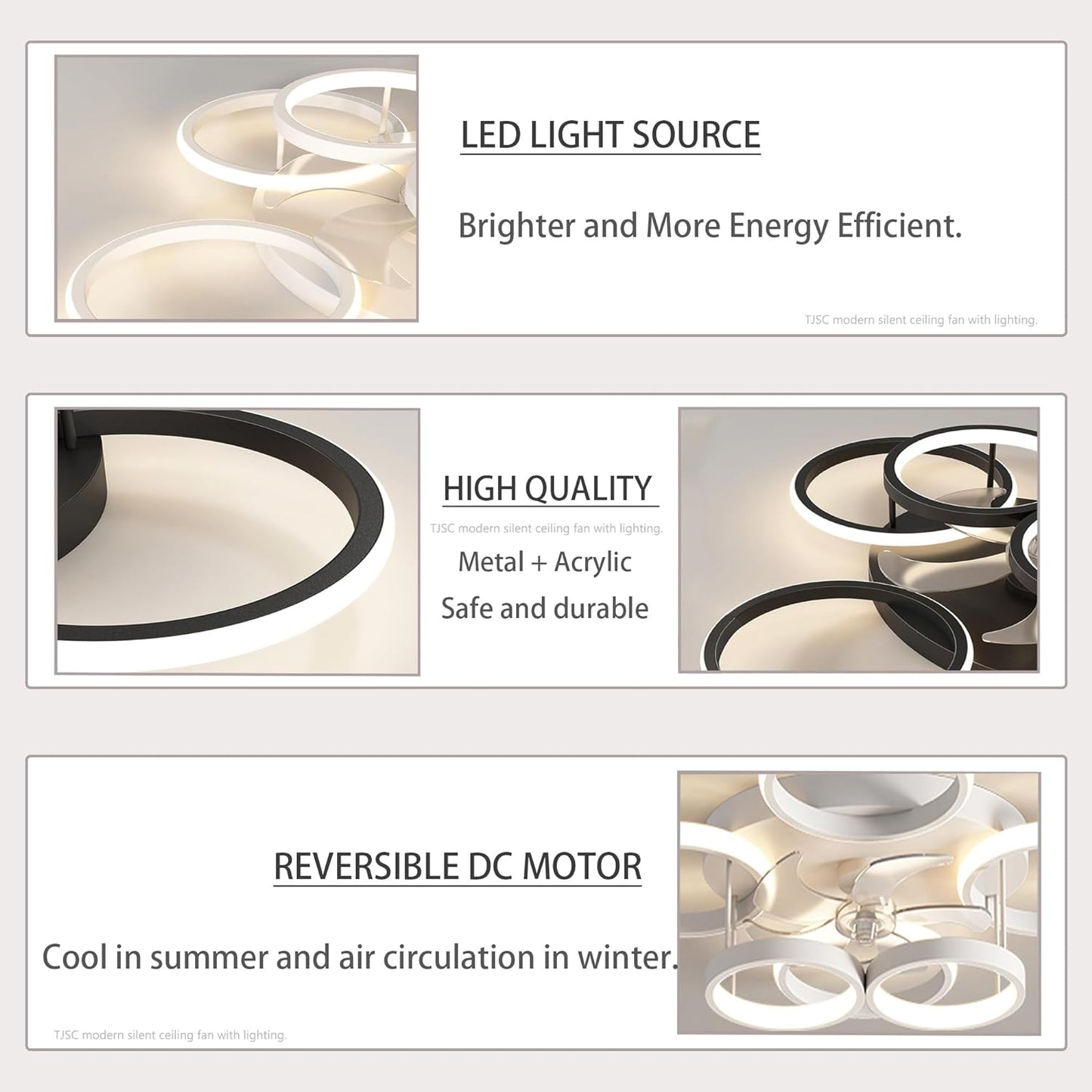 LuxiLamps - 6 Cirkel Plafondventilator - Wit - 6 Snelheden - Dimbaar Met Afstandsbediening en APP - Moderne Smart Lamp Ventilator