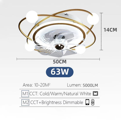 Krullen Ventilator Plafondlamp - Plafondventilator 50 cm - Goud - Smart Lamp - Met Dimmer - 6 Standen Ventilator - Keuken Lamp - Woonkamerlamp - Moderne Lamp - Slaapkamer Lamp Ventilator