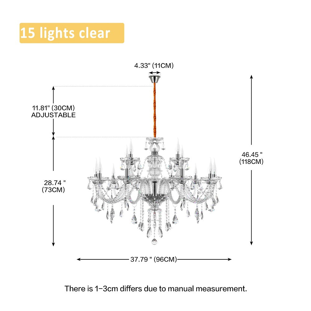 Crystal Chandelier - 15 Arm Kristallen Kroonluchter - Clear - Hanglamp - Woonkamerlamp - Moderne lamp - Plafonniere