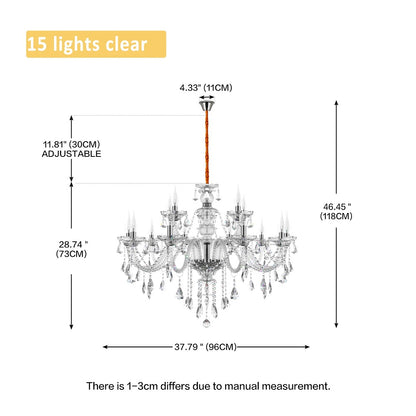 Crystal Chandelier - 15 Arm Kristallen Kroonluchter - Clear - Hanglamp - Woonkamerlamp - Moderne lamp - Plafonniere
