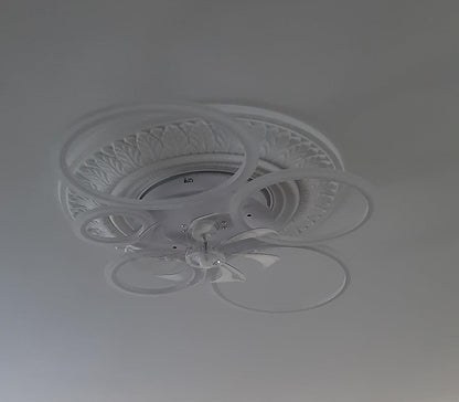 LuxiLamps - 5 Rings Ceiling Fan - White - 6 Speeds - Dimmable With Remote Control and APP - Modern Circle Fan Light