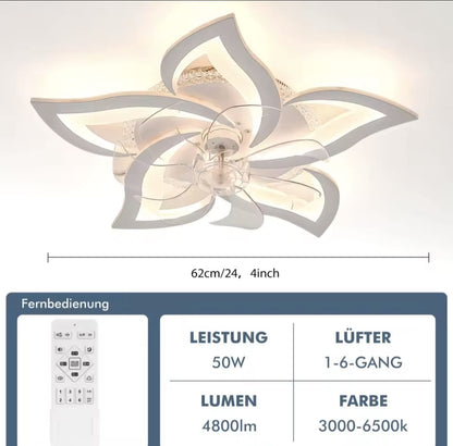 Plafond Ventilator Lamp - 55 CM - Smart Lamp - 6 Standen - Dimbaar - RGB - Wit - Kroonluchter Ventilator - 12 Kleuren - Chandelier Fan - Woonkamer Lamp - Ventilator Lamp