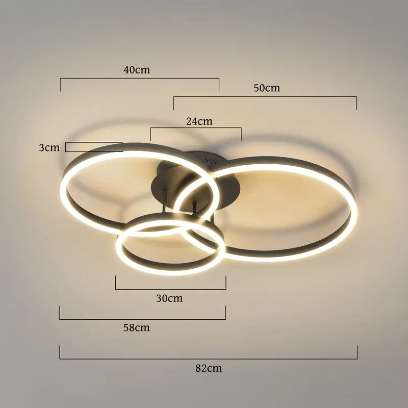 Led Plafondlamp - 3 Ringen - Dimbaar met Afstandsbediening - 76 Watt - Modern Design - Zwart - Plafonniere - Modern - Woonkamer - Eettafel - Keuken - Slaapkamer