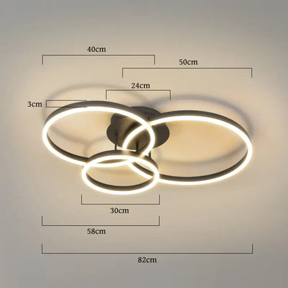 Led Plafondlamp - 3 Ringen - Dimbaar met Afstandsbediening - 76 Watt - Modern Design - Zwart - Plafonniere - Modern - Woonkamer - Eettafel - Keuken - Slaapkamer