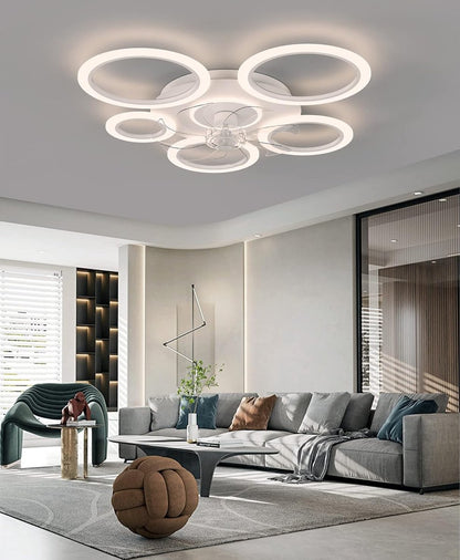 6 Ringen Plafondventilator - Wit - 6 Snelheden - Dimbaar Met Afstandsbediening en APP - Moderne Cirkel Ventilator Licht