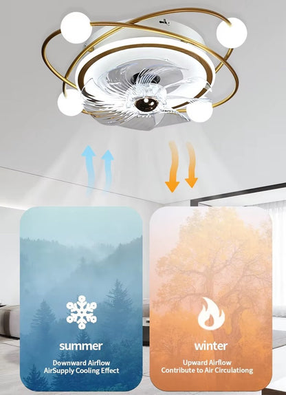 Krullen Ventilator Plafondlamp - Plafondventilator 50 cm - Goud - Smart Lamp - Met Dimmer - 6 Standen Ventilator - Keuken Lamp - Woonkamerlamp - Moderne Lamp - Slaapkamer Lamp Ventilator
