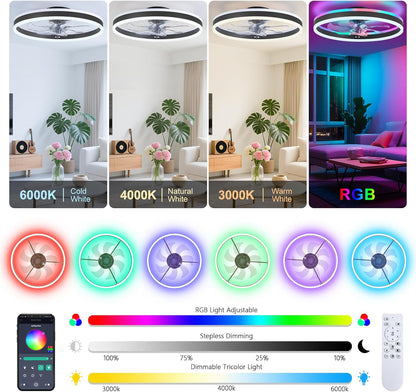 LuxiLamps - Plafondventilator Lamp - RGB - Smart Lamp - 6 Standen - Dimbaar - Kroonluchter Ventilator - Chandelier Fan - Woonkamer Lamp - Ventilator Lampen - Stille Motor