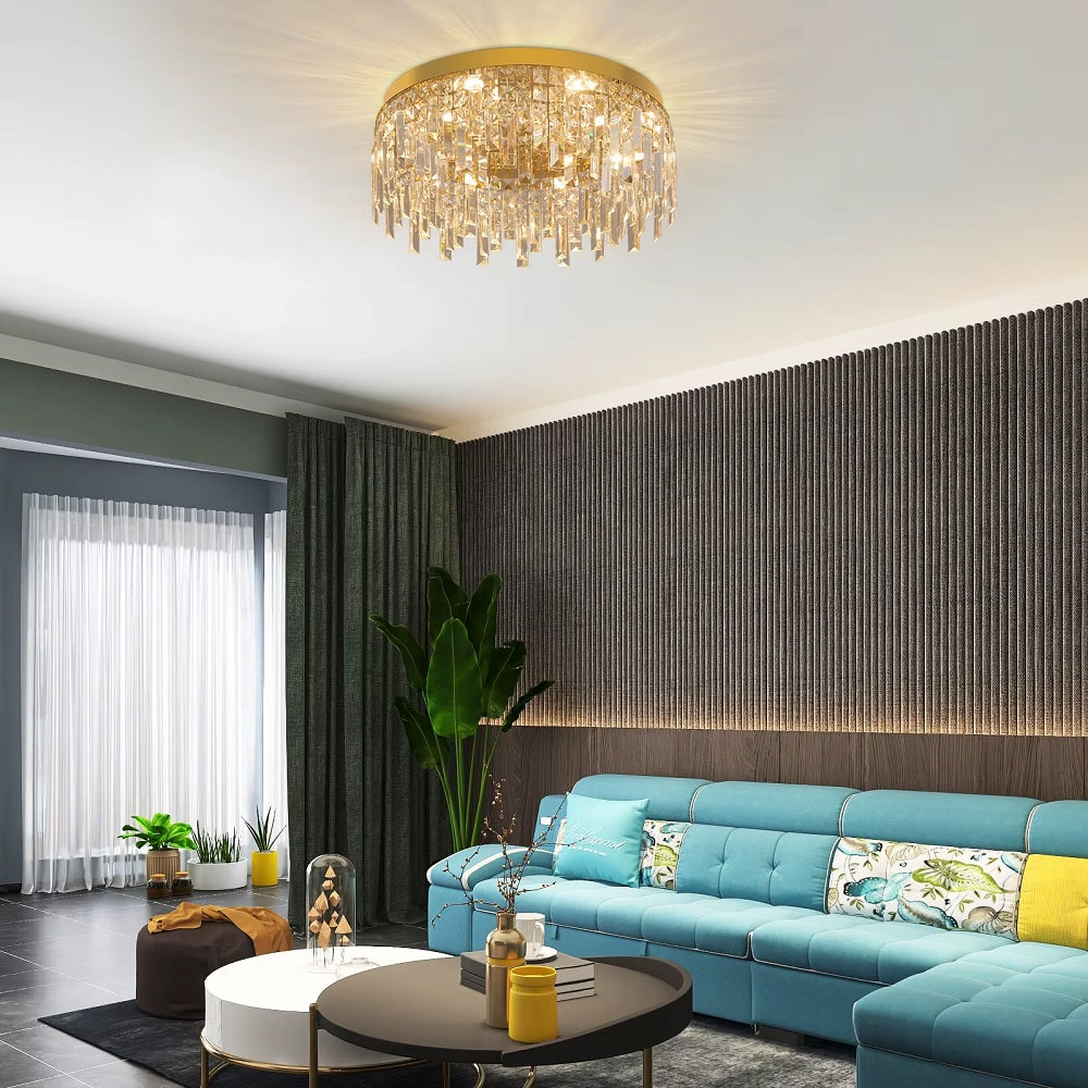 Kristallen Plafond Kroonluchter - LED Plafondlamp - Goud - Woonkamerlamp - 50cm - Crystal - 3 Kleuren - Luxe Woondecoratie
