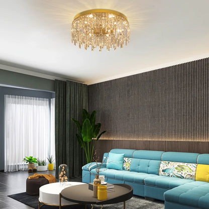 Kristallen Plafond Kroonluchter - LED Plafondlamp - Goud - Woonkamerlamp - 50cm - Crystal - 3 Kleuren - Luxe Woondecoratie