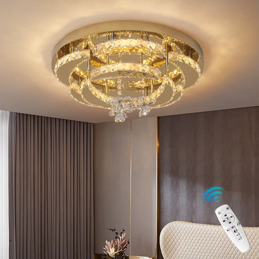 LuxiLamps - Maan Crystal LED Lamp - Met Afstandsbediening - Goud - Moderne Lamp - Kristal Kroonluchter - Woonkamer Lamp - Plafonniere
