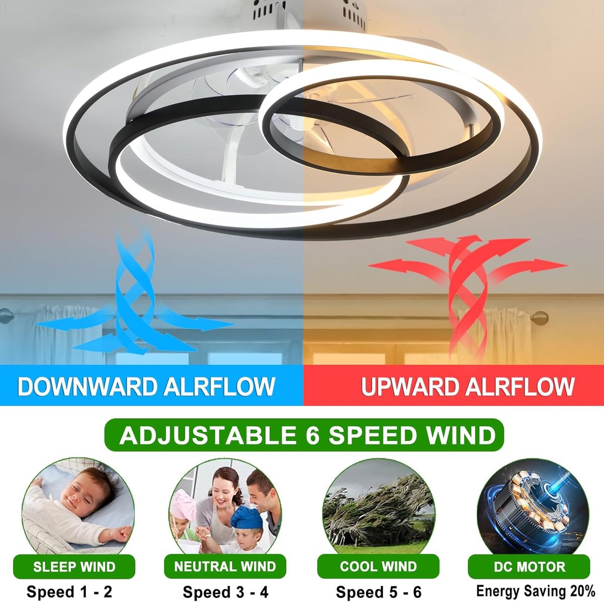 Plafonniere met Ventilator - Plafondventilator - Plafondventilator Afstandsbediening - Plafondventilator Slaapkamer - Plafond Ventilator met Verlichting - Plafondlamp