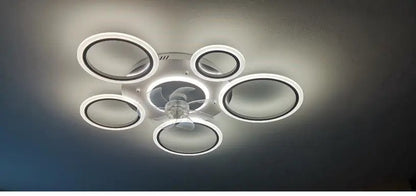 6 Ringen Plafondventilator - Wit - 6 Snelheden - Dimbaar Met Afstandsbediening en APP - Moderne Cirkel Ventilator Licht