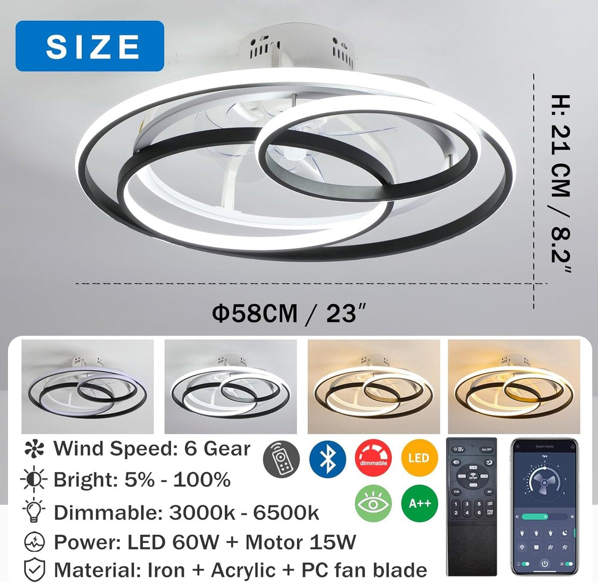 Plafonniere met Ventilator - Plafondventilator - Plafondventilator Afstandsbediening - Plafondventilator Slaapkamer - Plafond Ventilator met Verlichting - Plafondlamp