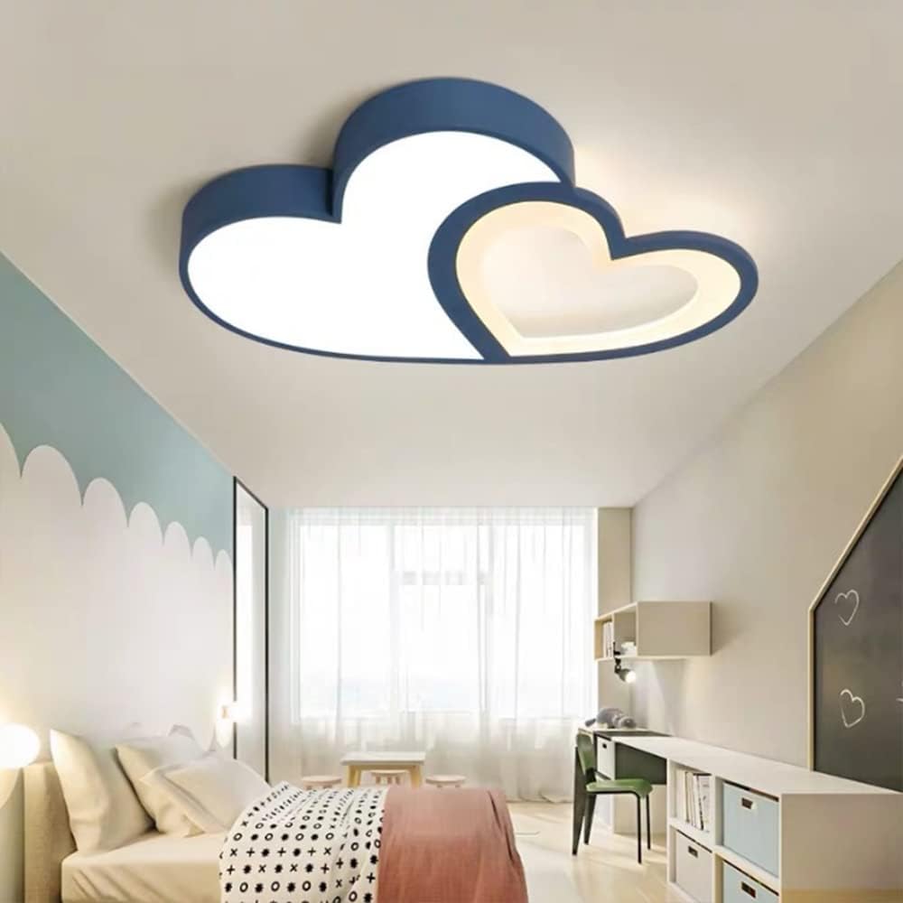 LuxiLamps - Hartvormige Plafondlamp - Blauw - Dimbaar Met Afstandsbediening - Kinderkamer - 55 cm - Moderne Lamp - Slaapkamer Lamp - Plafonniere