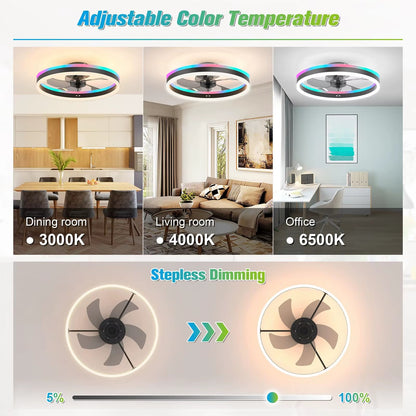 LuxiLamps - Plafondventilator Lamp - RGB - Smart Lamp - 6 Standen - Dimbaar - Kroonluchter Ventilator - Chandelier Fan - Woonkamer Lamp - Ventilator Lampen - Stille Motor