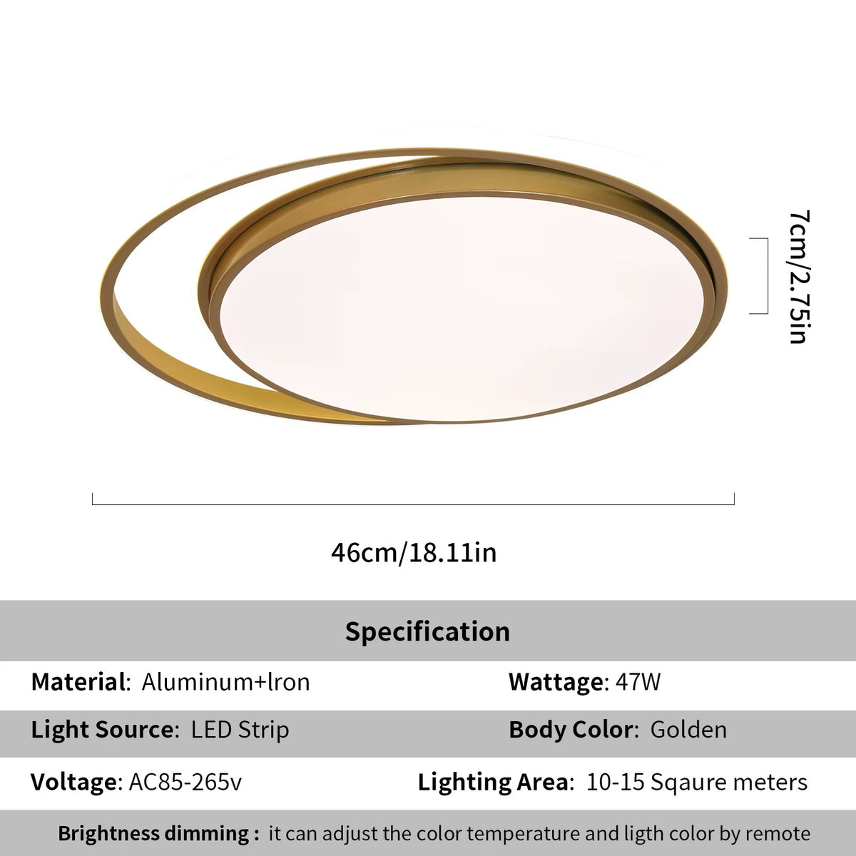 Ringen LED Plafondlamp - Dimbaar Met Afstandsbediening - Goud - 50 cm - Plafoniere - Keuken Lamp - Woonkamerlamp - Moderne lamp