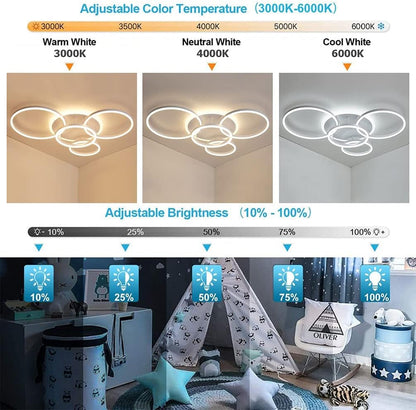 Led Plafondlamp - 5 Ringen - Dimbaar met Afstandsbediening - 108 Watt - Modern Design - Wit - Plafonniere - Modern - Woonkamer - Eettafel - Keuken - Slaapkamer