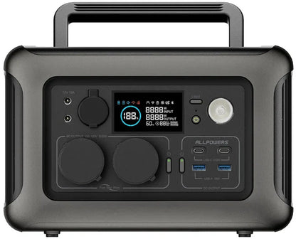 Allpowers® - R600 Powerstation + 200W Zonnepaneel Set - 600W Draagbare Accu - 299Wh LFP Batterij - 10 Apparaten Gelijktijdig Opladen - 220V Zuivere Sinus AC-uitgang - Inclusief Opvouwbaar Zonnepaneel
