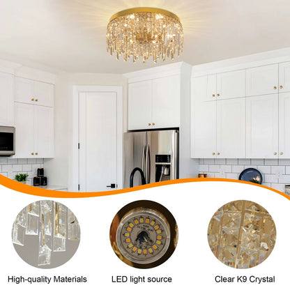 Kristallen Plafond Kroonluchter - LED Plafondlamp - Goud - Woonkamerlamp - 50cm - Crystal - 3 Kleuren - Luxe Woondecoratie