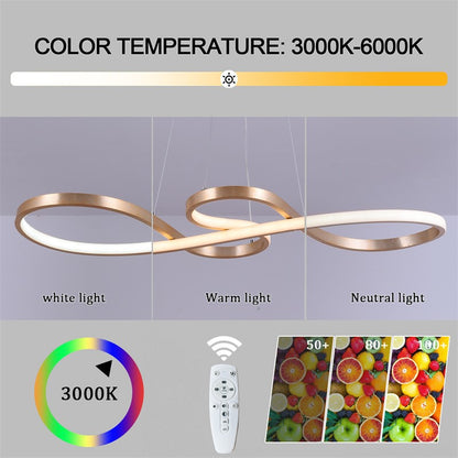 LuxiLamps - Pendant Lamp - Chandelier - Gold - Living Room Lamp - Dimmable With Remote Control - Modern Lamp - Dining Room Lamp - LED Ceiling Lamp - Ceiling Light