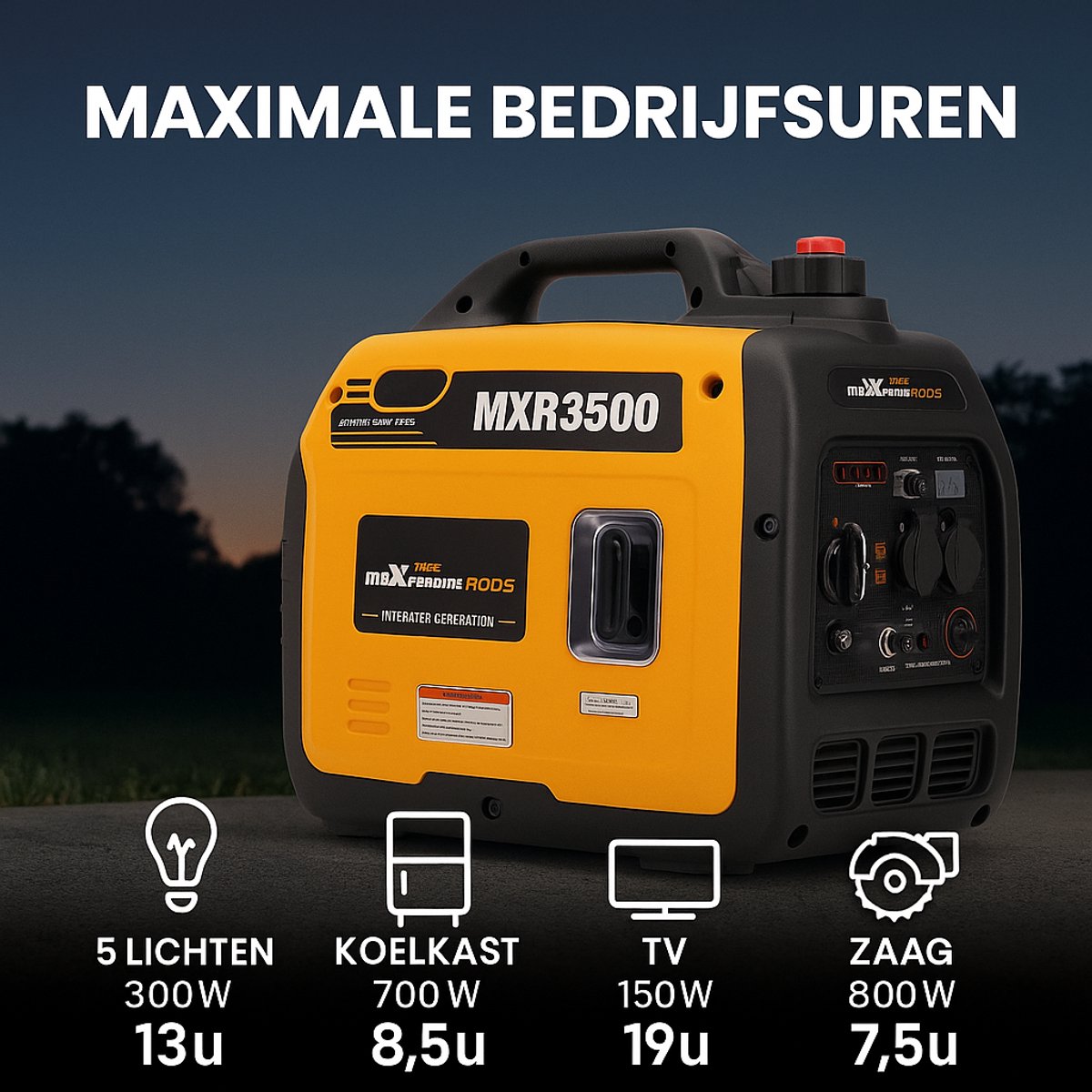 Superstille Inverter Stroomgenerator 3300 W - Benzine, 4-Takt - Met USB en 230V Stopcontacten - Noodstroomaggregaat voor Camping, Reizen en Oorlogsnood